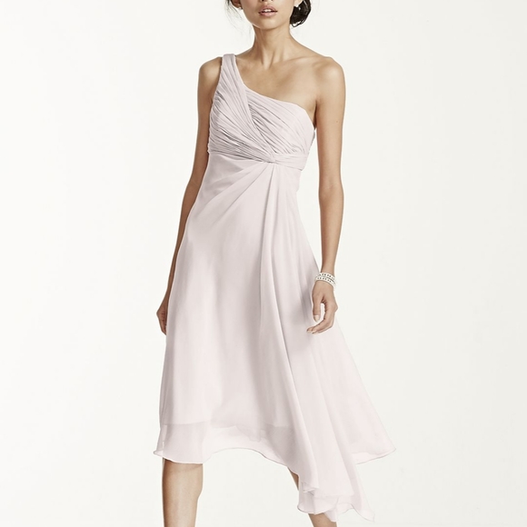 David's Bridal Dresses Size 26 Malibu Blue One Shoulder Chiffon Dress Poshmark